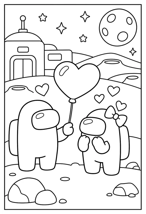 A crewmate holding a heart-shaped balloon for Valentine's Day coloring page
