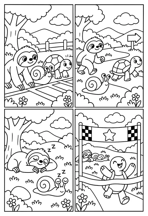 Four-panel comic coloring page