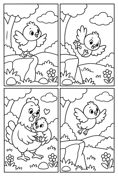 Four-panel comic coloring page
