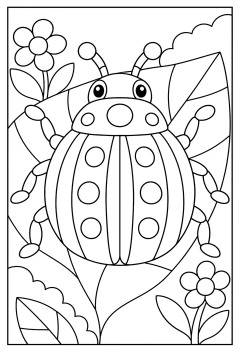 Close-up of a beetle shell drawn as a pattern of stripes and dots coloring page