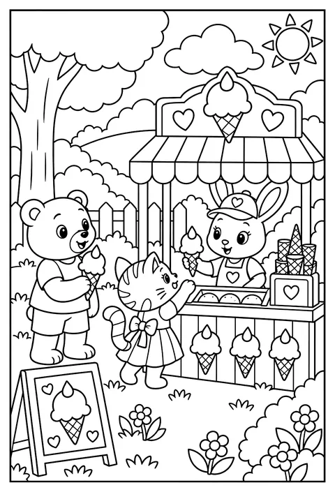 A dewdrop ice-cream stand coloring page