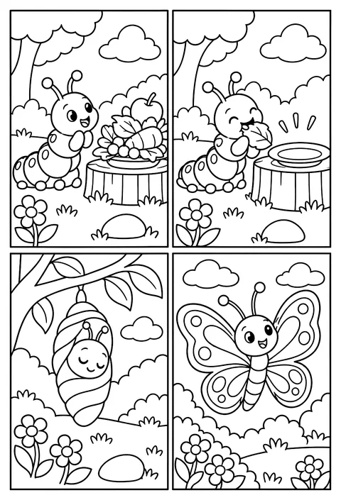 Four-panel comic coloring page
