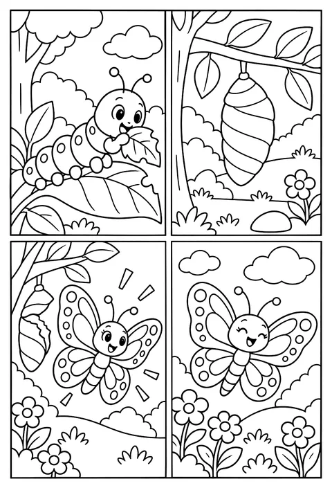 Four-panel comic coloring page
