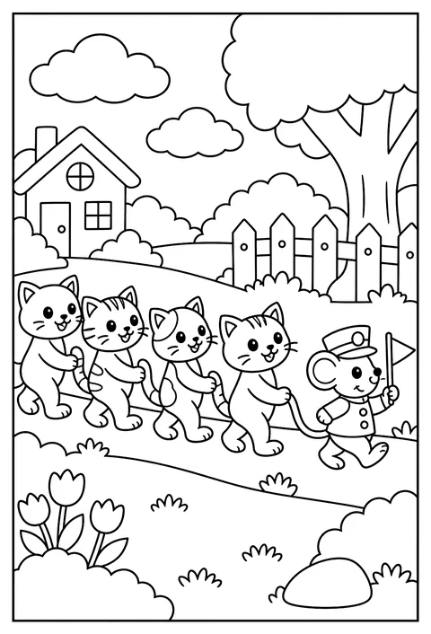 A cat train coloring page