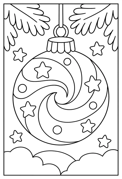 Close-up of an ornament ball with a swirling pattern to color coloring page