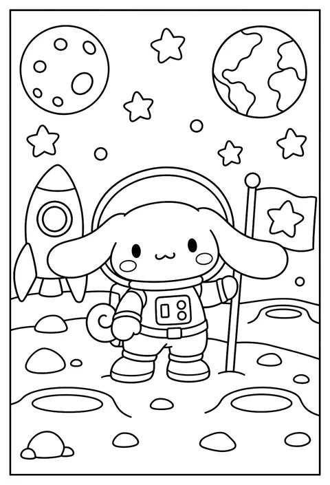 Cinnamoroll as an astronaut on the moon coloring page