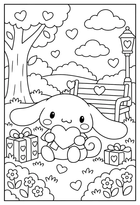 Cinnamoroll holding a heart for Valentine's Day coloring page