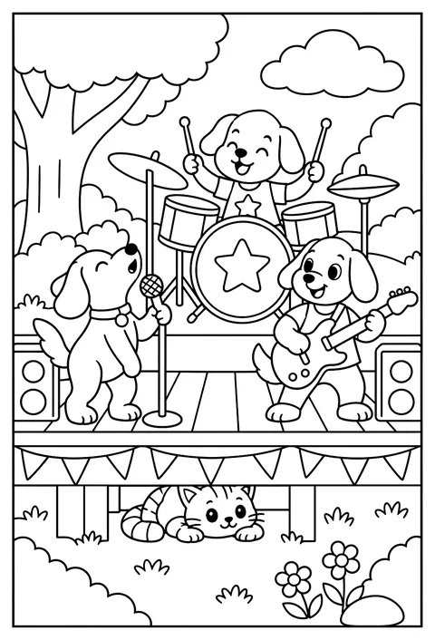 A dog band coloring page