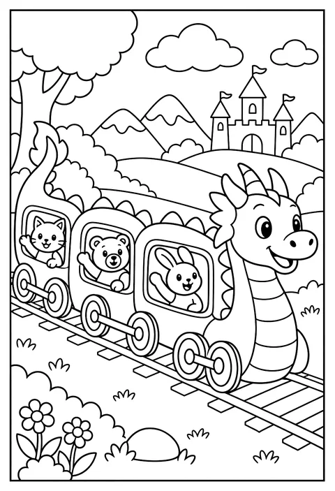 A dragon train coloring page