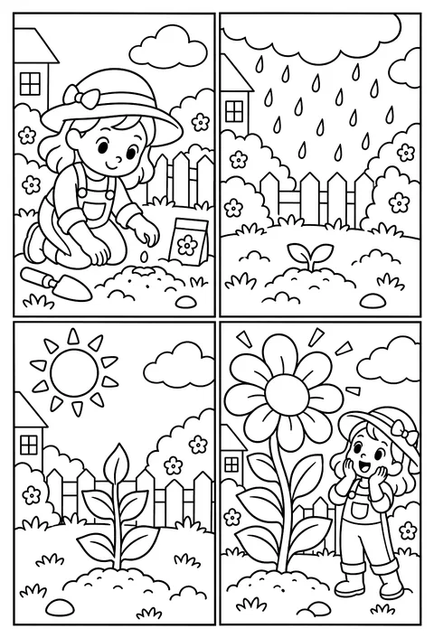 Four-panel comic coloring page