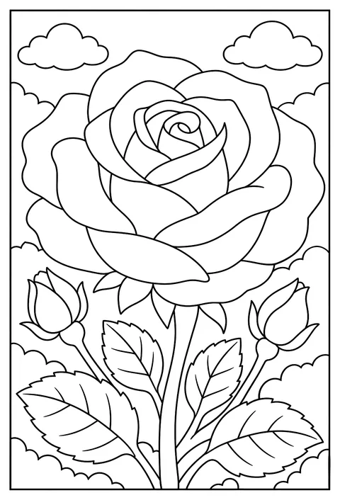 A giant single rose filling the page with petals to color one by one coloring page
