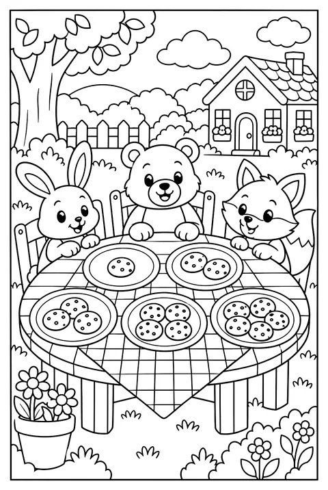 Count-and-color: five plates with 1 to 5 cookies coloring page