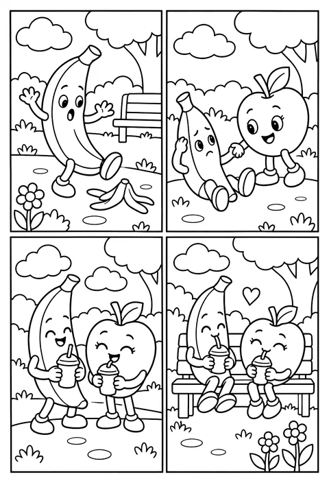 Four-panel comic coloring page