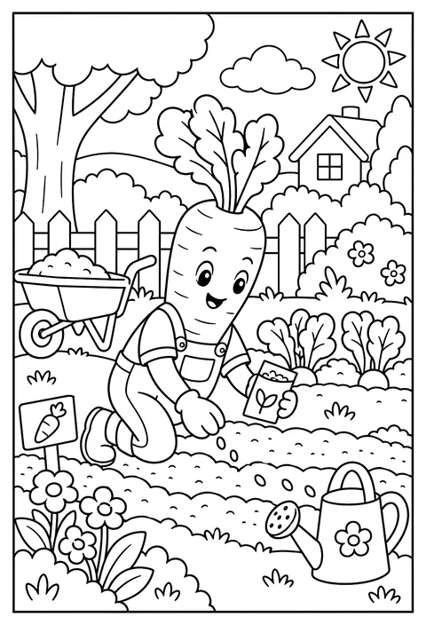 A gardener carrot planting seeds coloring page