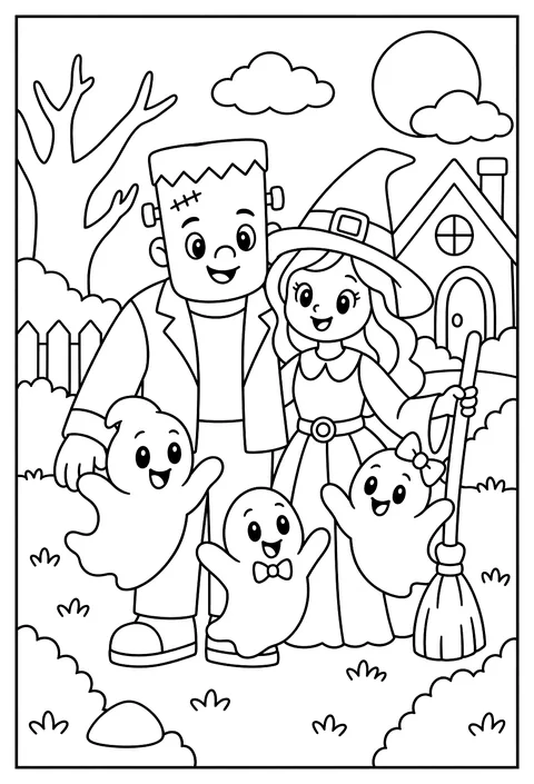 A monster family portrait coloring page