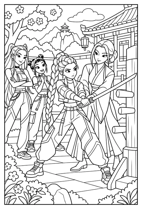 Celine the mentor training young Rumi coloring page