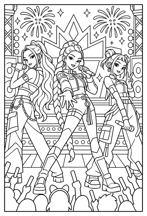 The Golden concert finale with fireworks over the stage coloring page