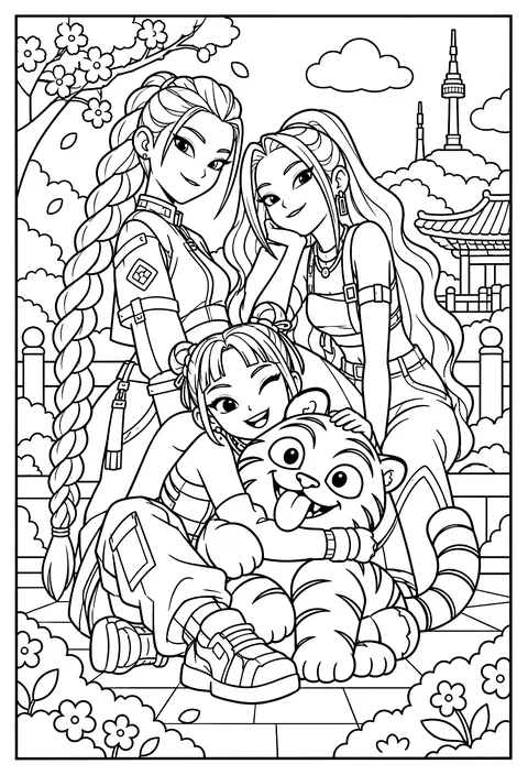 Zoey with Derpy the tiger hugging coloring page