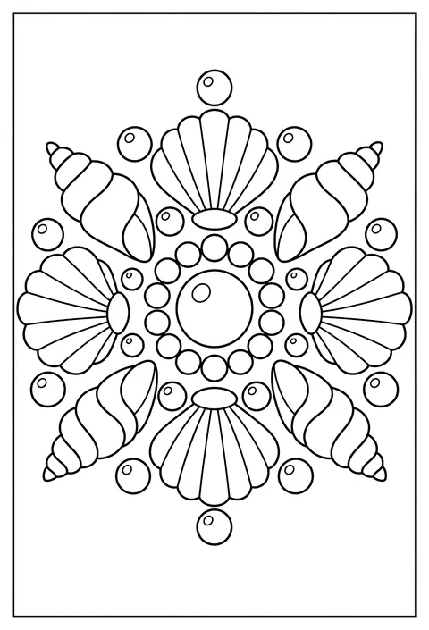 A mandala made of seashells and pearls coloring page