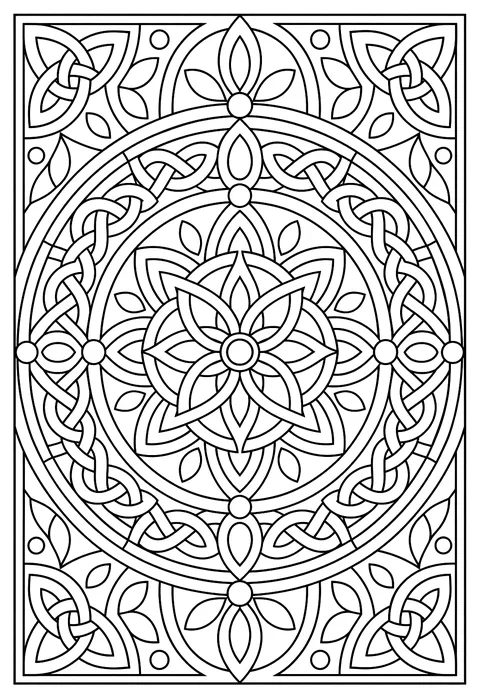 A mandala of celtic knots coloring page