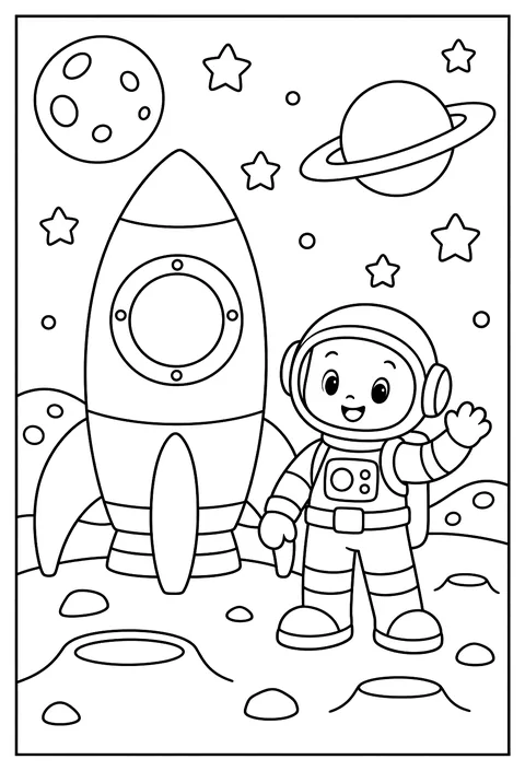 Number 1 as a rocket with one astronaut coloring page