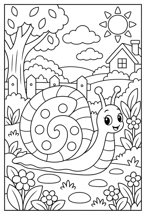 Number 6 as a snail shell with six dots coloring page