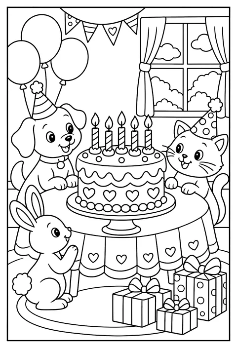 A number birthday cake with candles to count coloring page