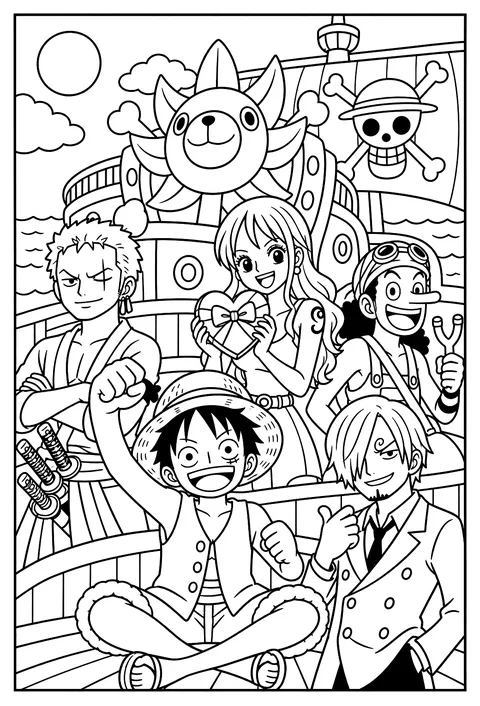 Nami holding a heart-shaped box of chocolates for Valentine's Day coloring page