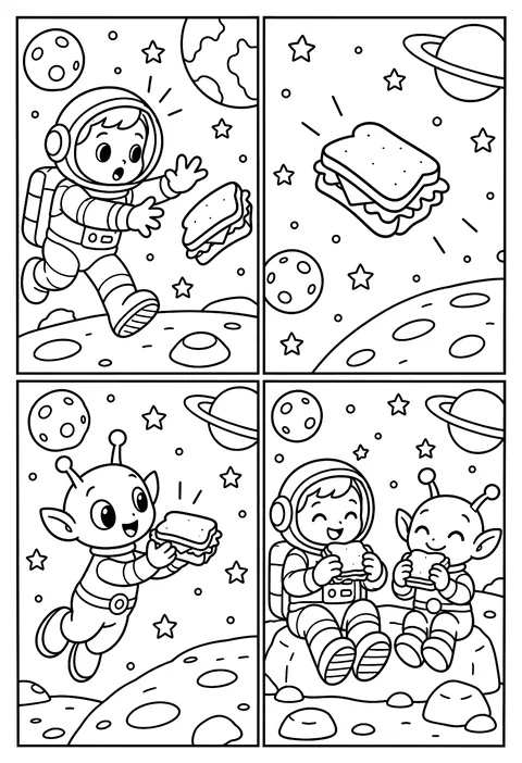 Four-panel comic coloring page