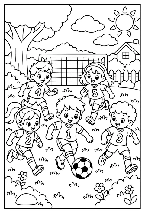 Count-and-color: five players with 1 to 5 on their jerseys coloring page