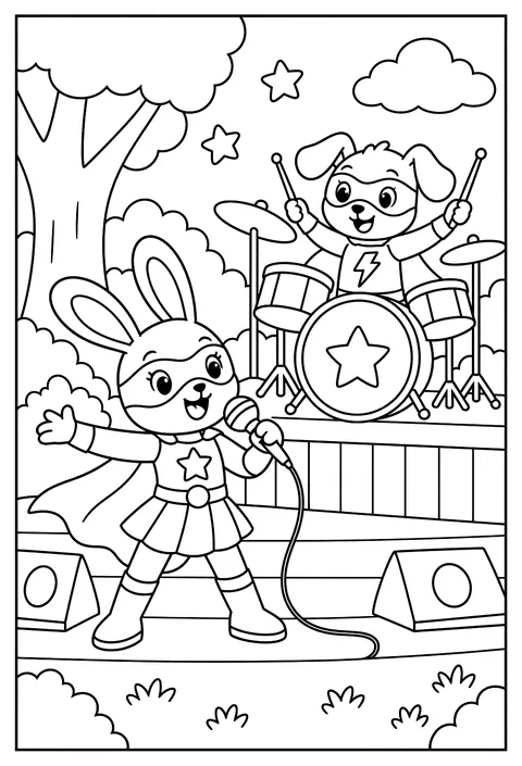 A superhero band coloring page
