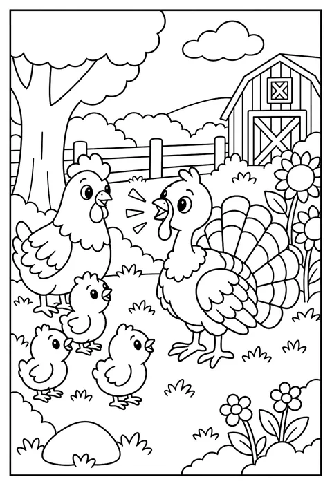 A baby turkey learning to gobble coloring page