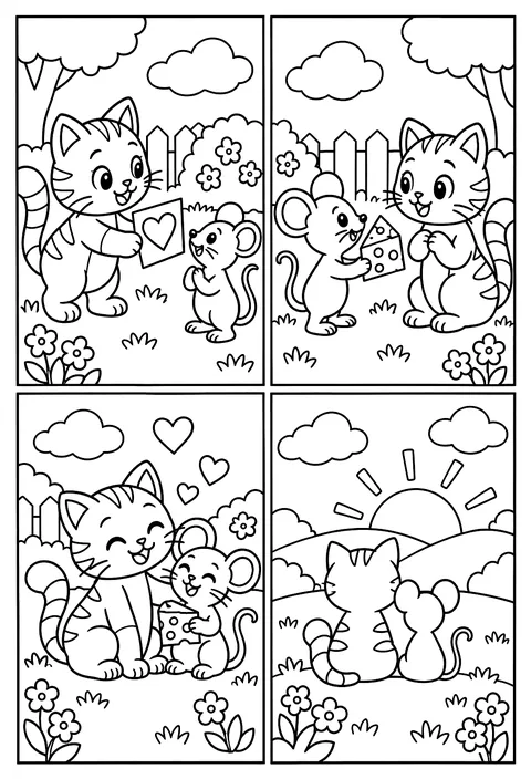 Four-panel comic coloring page
