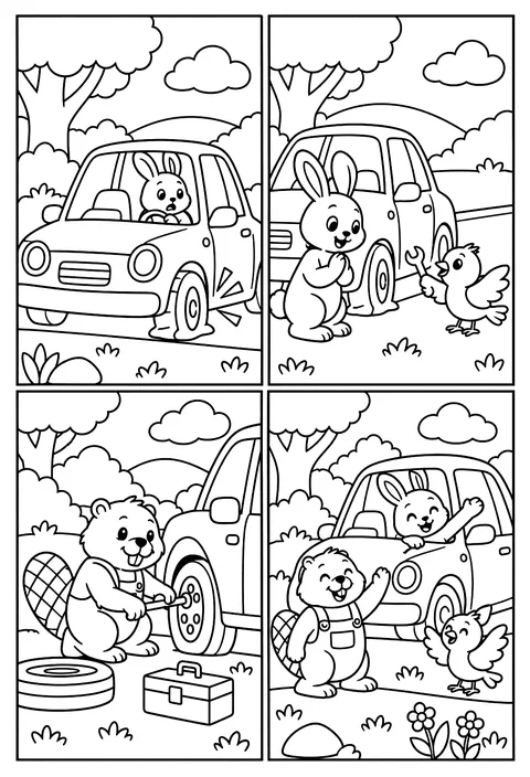 Four-panel comic coloring page